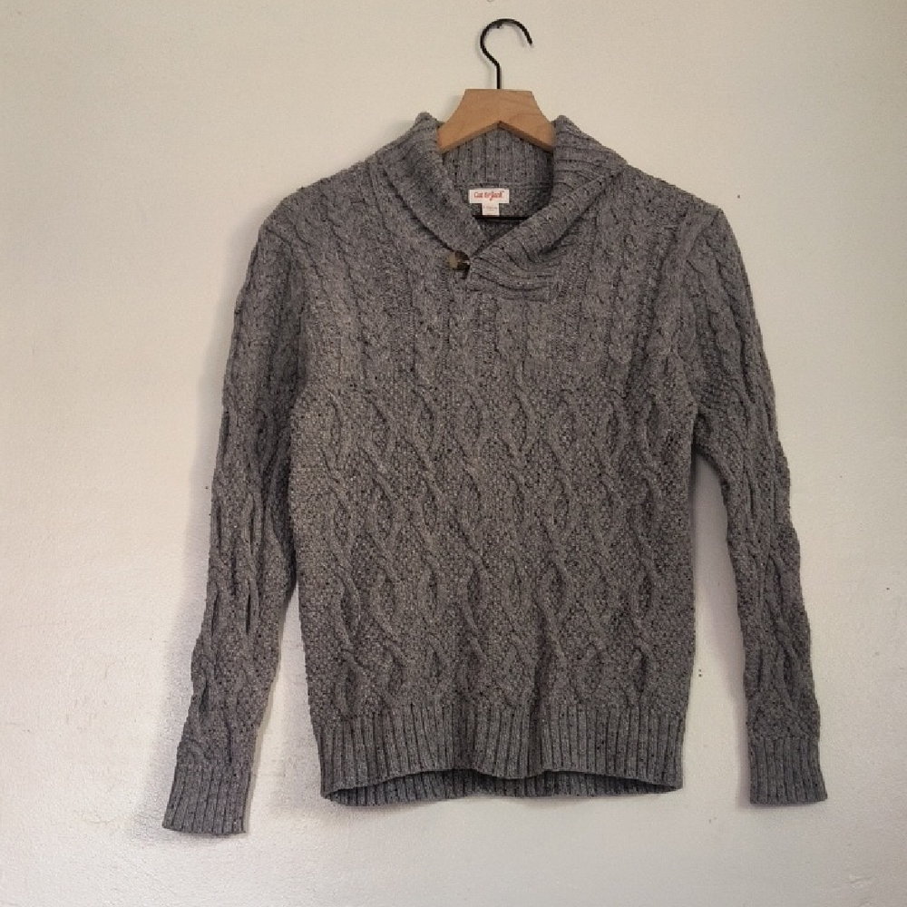 Cat & Jack Gray Speckled Chunky Cable Knit Shawl Collar Preppy Kid Large 12/14